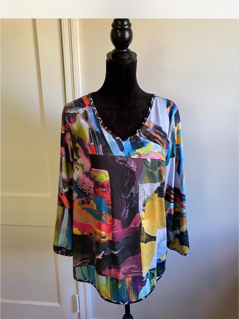 Abstract Multicolor V-Neck Women's Top